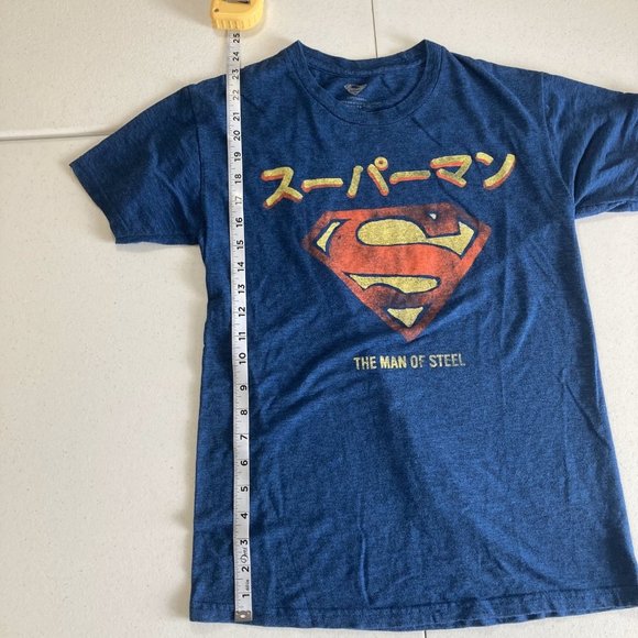 Superman Blue Heather T-Shirt Size XS - Distressed Classic Logo Graphic Tee - Picture 3 of 7